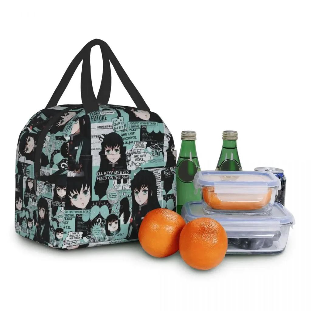Niedliche Anime Muichiro Tokito Isolierte Lunchtasche für Frauen Kimetsu No Yaiba Kühltasche Thermische Bento-Box Schulfutter-Aufbewahrungstasche
