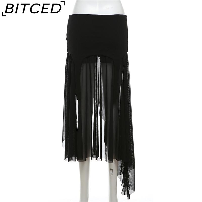 BITCED Summer Women's Solid-Color Slim-Fit Streetwear High-Waisted Asymmetric Skirt