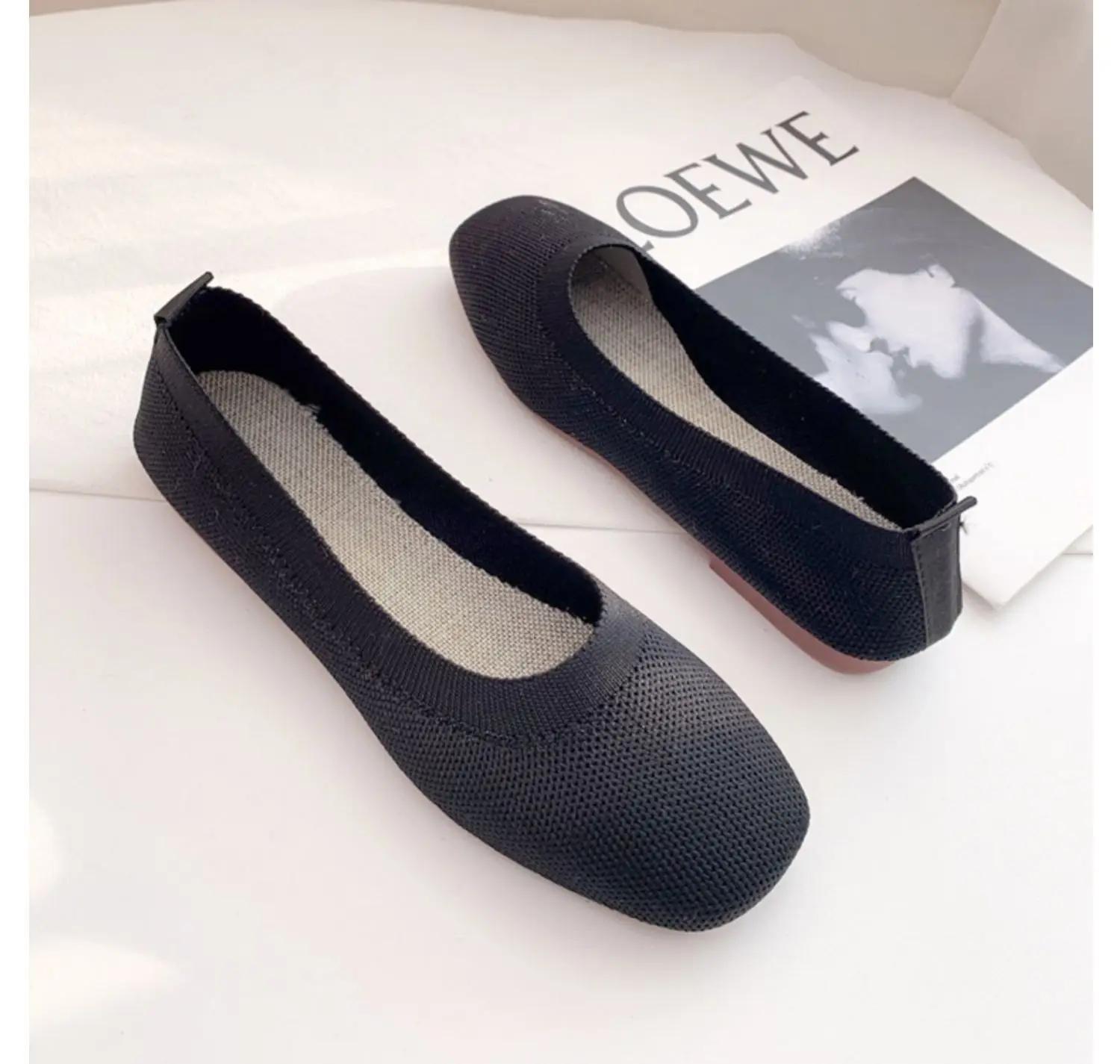 

Spring Summer Women Slip-on Loafers Concise Comfortable Girl Breathable Knit Flat Casual Shoes 7 Colors Boat Shoes 40 чорний