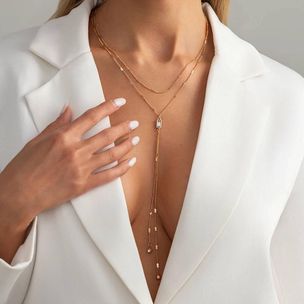 IngeSight.Z Summer Sexy Zircon Y-shaped Chest Chain Necklace Women Trend Adjustable Pendant Necklace Party Jewelry 2026 New Gift