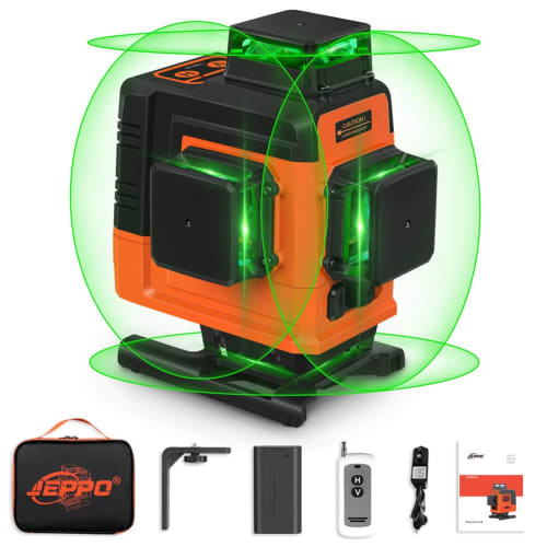 JEPPO Green Full-Line Laser Level, 4x360 Laser Level with Automatic Correction, 4D 16-Line Auto Laser Level, Wall-Mountable, Suitable for Architectur