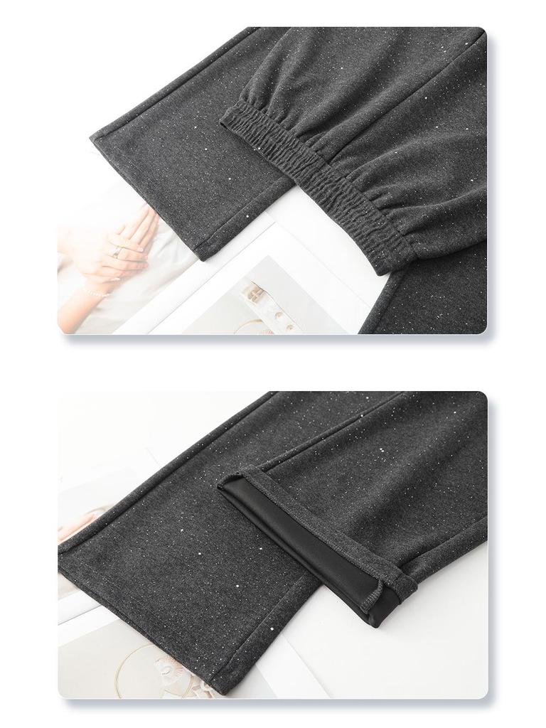 Gray Glitter High-Waisted Wide-Leg Elastic Drawstring Pants for Women - Spring/Autumn 2025