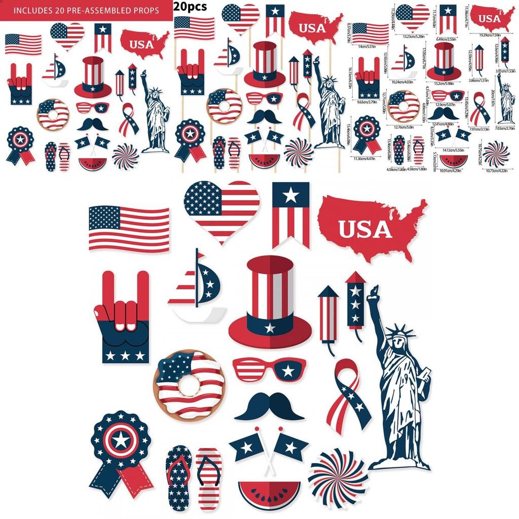 Amerikanischer Unabhängigkeitstag Foto-Requisiten Set mit 20 Papier-Partydekorationen für Feiern