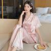 Sweet Butterfly Satin Ice Silk Jacquard Pajamas Women'S Lace Summer Short-Sleeved Comfortable Loungewear Set