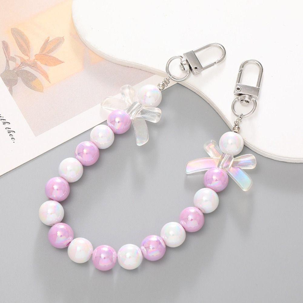 Fashion Acrylic Starry Beaded Chain Keyring Gradient Colorful Bowknot Pendant Detachable Phone Lanyard Bag Accessories