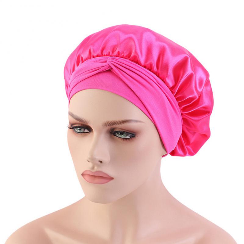 Adjust Solid Satin Bonnet Hair Styling Long Hair Care Women Night Sleep Hat Silk Head Wrap Shower Hair Styling Tool