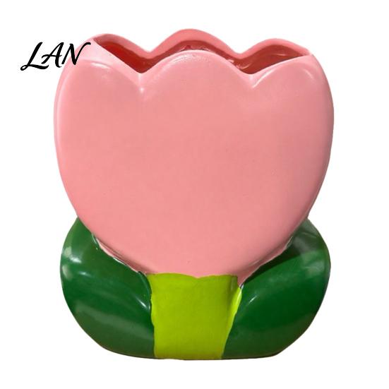 Desktop Storage for Eyebrow Pencils Tulip Makeup Brush Holder, Resin Cosmetic Organizer Vanity Desk, Cute Flower Pen Decorative Bud Container
