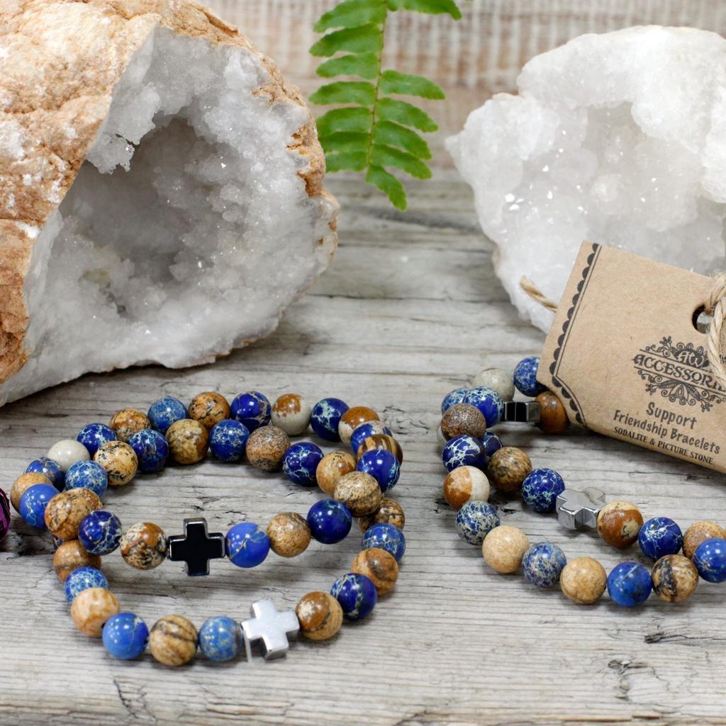 Couple Bracelets Set of 2 Sodalite Picture Stone