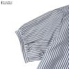 ZANZEA Women Casual Turn Down Collar Summer Short Sleeve Stripe Shirt Dress