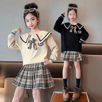 Mädchen-Pullover-Rock-Set im College-Stil mit Puppenkragen – zweiteiliges Frühlings-/Herbst-Outfit für kleine Mädchen