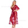 Summer Women's Erotic Underwear Sexy Lace Mesh Perspective Deep V Long Dress Erotic Nightgown Set