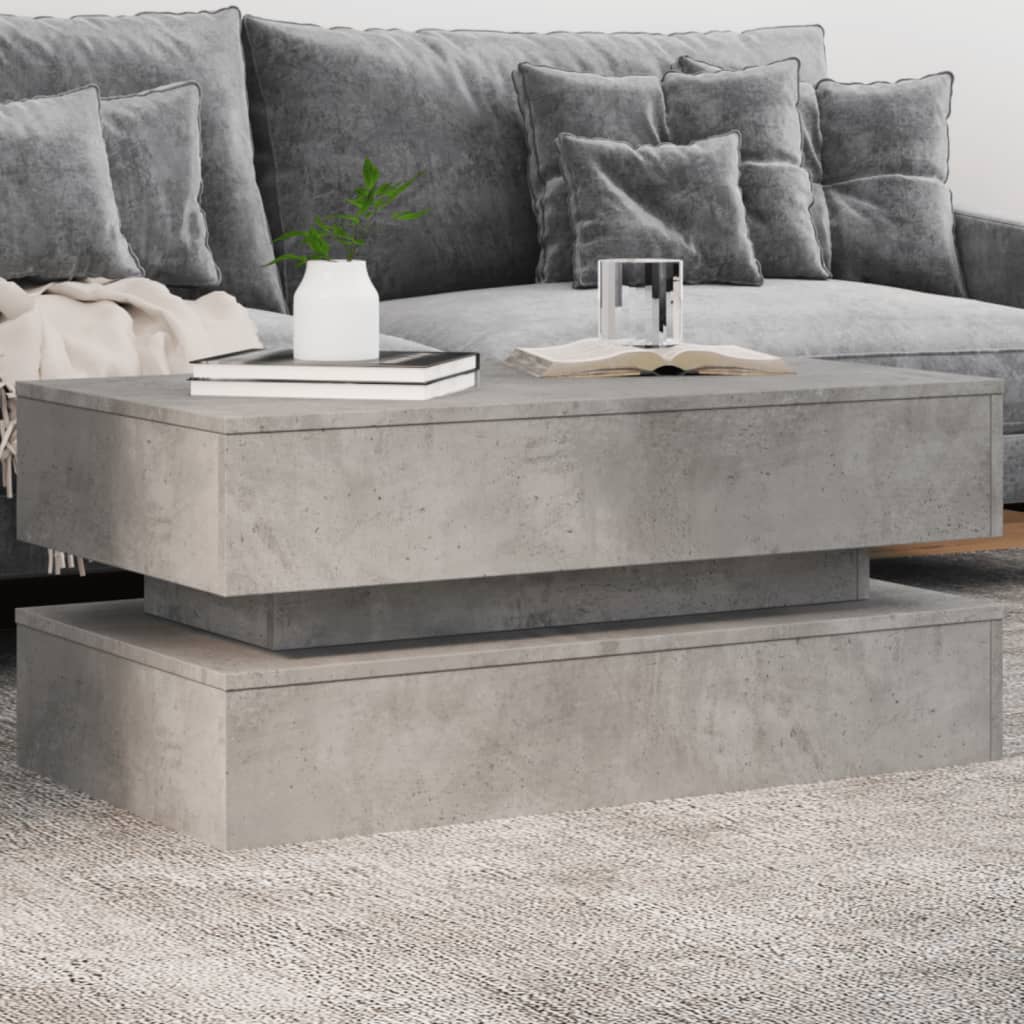 Coffee Table With LED Lighting, Concrete Gray, 90X50X40 Cm