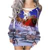 Fashion Women's Loose Christmas Print Long Sleeve V-neck Strappy  And Winter Dress