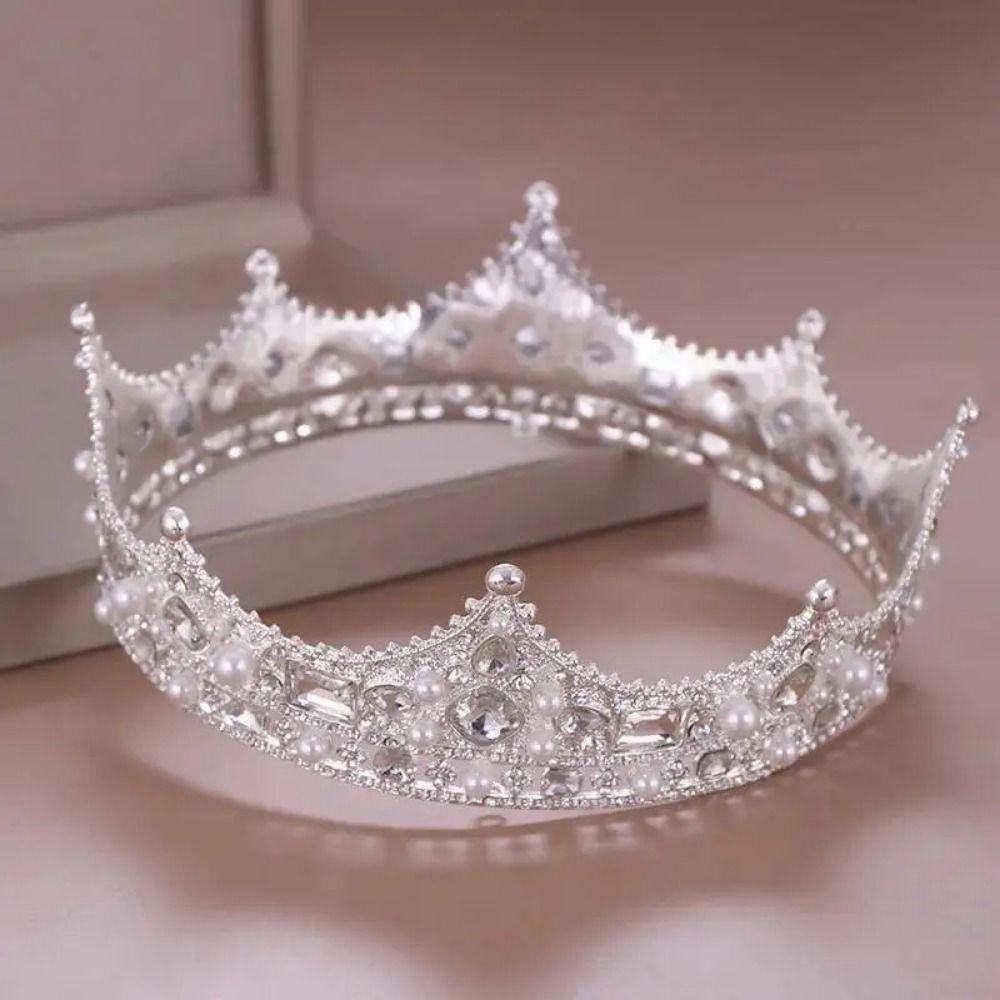 Pearl Bridal Tiara Crown Rhinestone Pageant Prom Headpiece Vintage Baroque Crown Prom Party