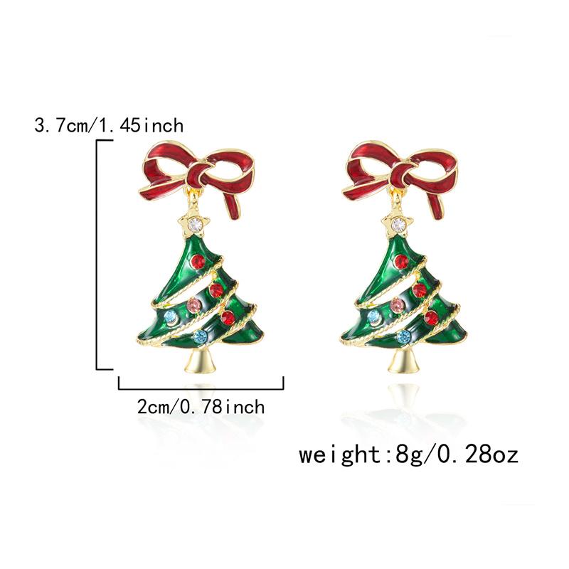 

Red Bow Christmas Tree Earrings for Women Colorful Crystal Festive Holiday Dangle Drop Jewelry Gift Girls Best Friend Party