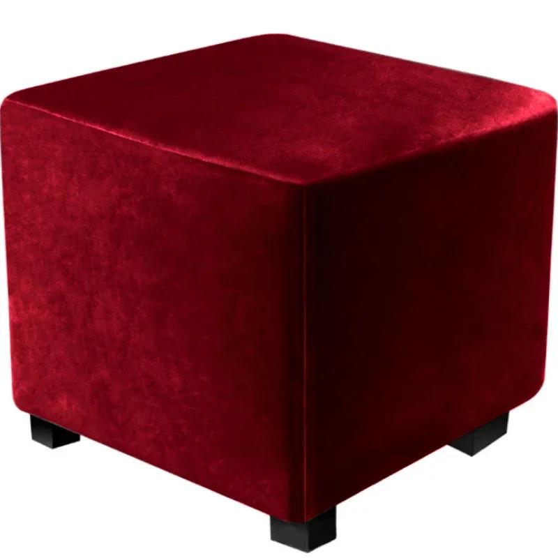 Velvet Square Ottoman Cover Stretch Bedroom Footstool Slipcover Living Room Stool Covers Washable Furniture Protector