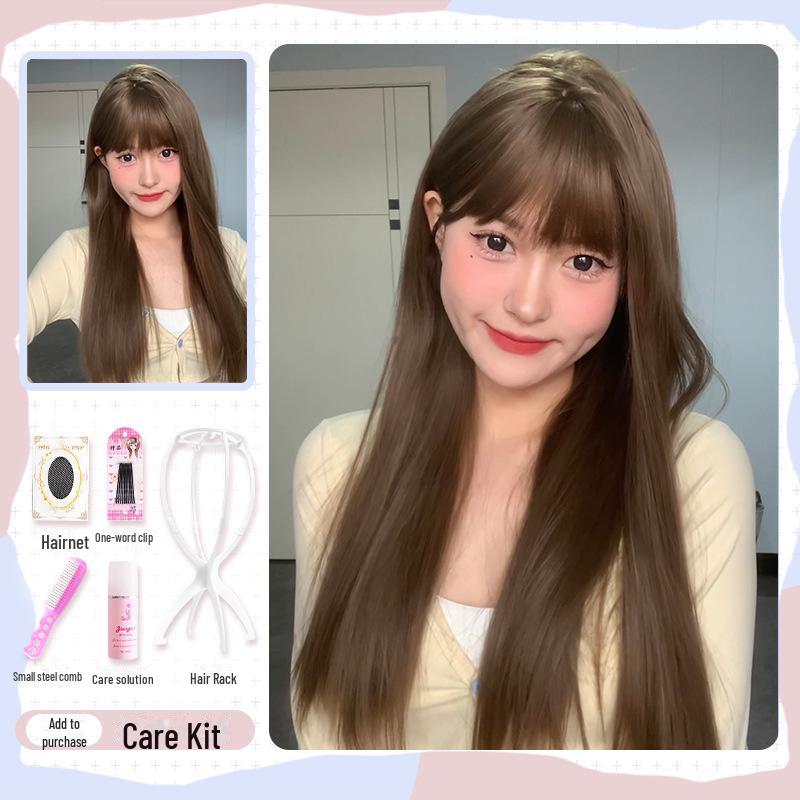 Natural Long Black Straight Wig with Air Bangs