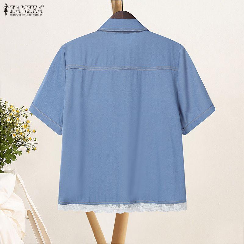 ZANZEA Women Turn Down Collar Summer Casual Short Sleeve Blouse