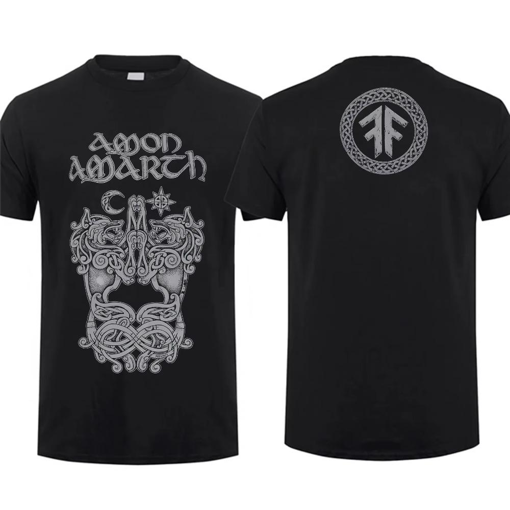 2024 Mode Herr T-shirt Dubbelsidig Amon Vikingahästar Svart Av Amarth Oversized T-shirt Grafik Ungdomskläder Streetwear S-3XL
