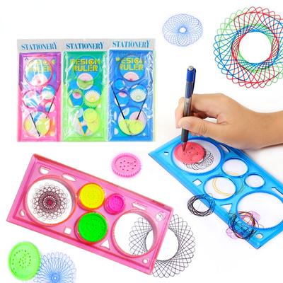 Geometrie-Spirograph-Zeichenschablonen-Set, Malvorlage, Kunsthandwerk, kreatives Lernspielzeug für Kinder, verschiedene Blumen, Lineal