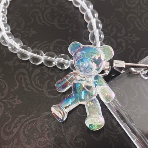 Beaded Trading Card Case, Card Holder, Hard Case for Trading Cards, Scratch-Resistant, Storage, PVC Material, Double-Sided Transparent, Bear Design, C