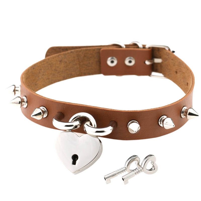 Choker Collar Necklace Openable Lover Heart Lock Key Padlock Charms PU Leather Punk Gothic Lolita Collar Necklaces Goth Jewelry Valentines Couple