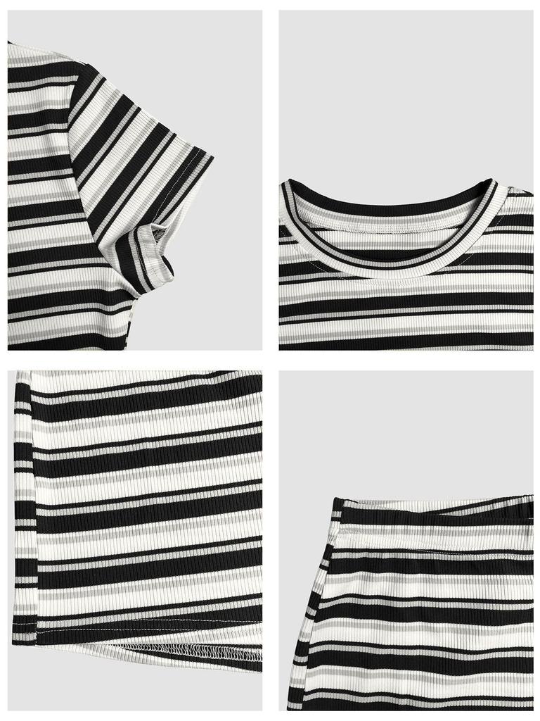 Completo Estivo a Strisce da Donna: T-shirt Sportiva e Pantaloncini