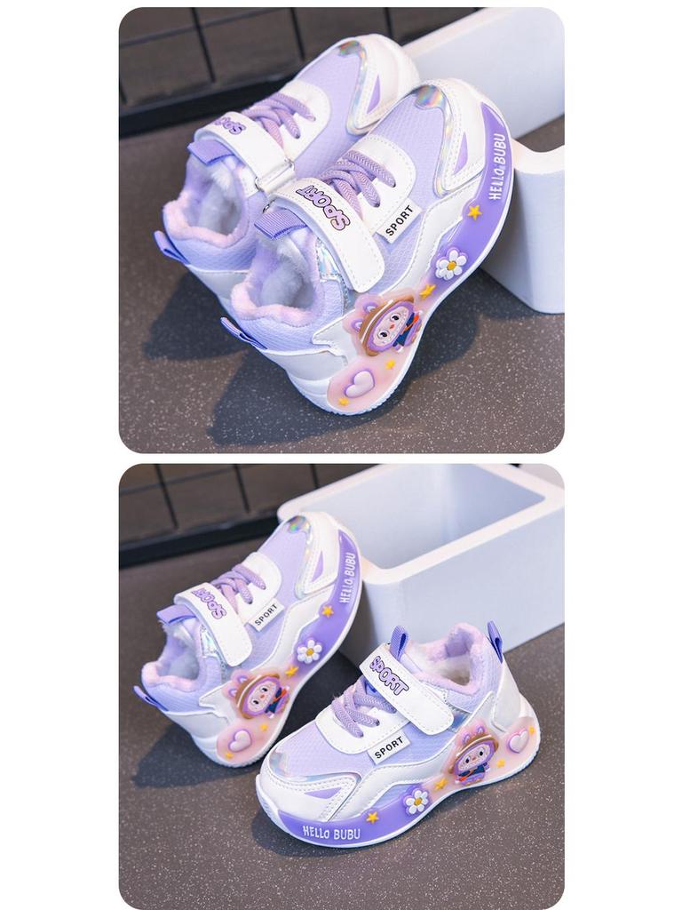 Kinder-Fleece-gefütterte Cartoon-Sportschuhe – Weiche Sohle, Bequeme Lauflernschuhe für Kleinkinder, Niedliche Freizeit-Sneaker für Mädchen.