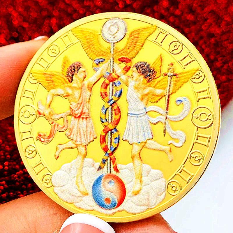 Twelve zodiac signs, color printing, Scorpio gold-plated color printing commemorative medal, Love Gemini decoration gold coin Libra coin, gift box set