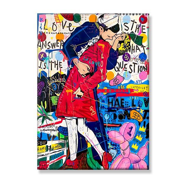 Victory Kiss Posters and Prints Graffiti Pop Art Victory Kiss Canvas Painting Wall Picture for Living Room Home Decor Cuadros