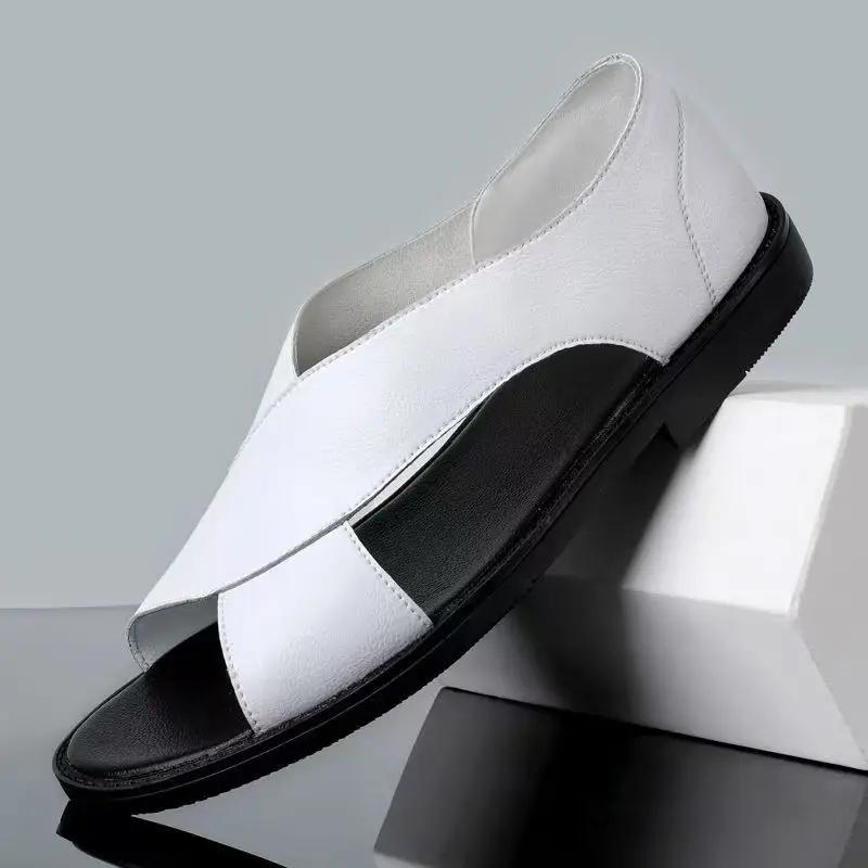 Genuine Leather Men's Sandals Flat Open Toe Rome Style Mens Sandalias Summer Breathable Beach Gladiator Sandals for Men 2025