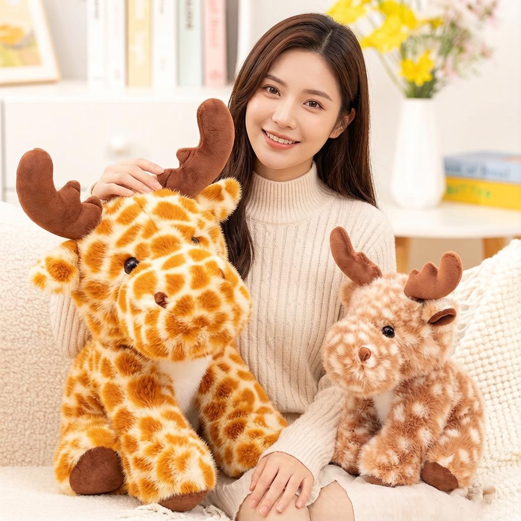 Cute Spotted Elk Doll Plush Toy Stuffed Kawaii Animal Orange Brown Sitting Plushie Christmas Gift
