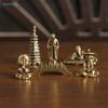 Vintage Brass Zen Mini Figurine Set  Monk,Pagoda & Scholar Statues for Bonsai Decor,Desktop Ornament & Meditation Space