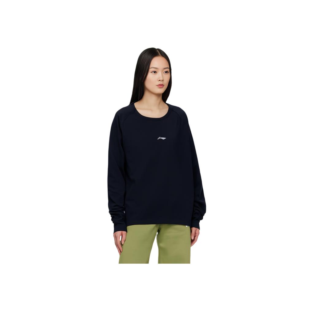 Li Ning Running Series Langarmshirt mit Logoprint, Rundhalsausschnitt, Damen, Schwarz, ATLS078-1