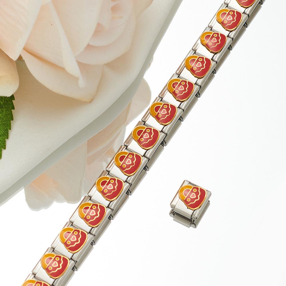 2024 DIY Personalized Shiny Classic Burger Coffee Beverage 304 Stainless Steel Italian Charm Bracelet Link 9mm * 10mm Module