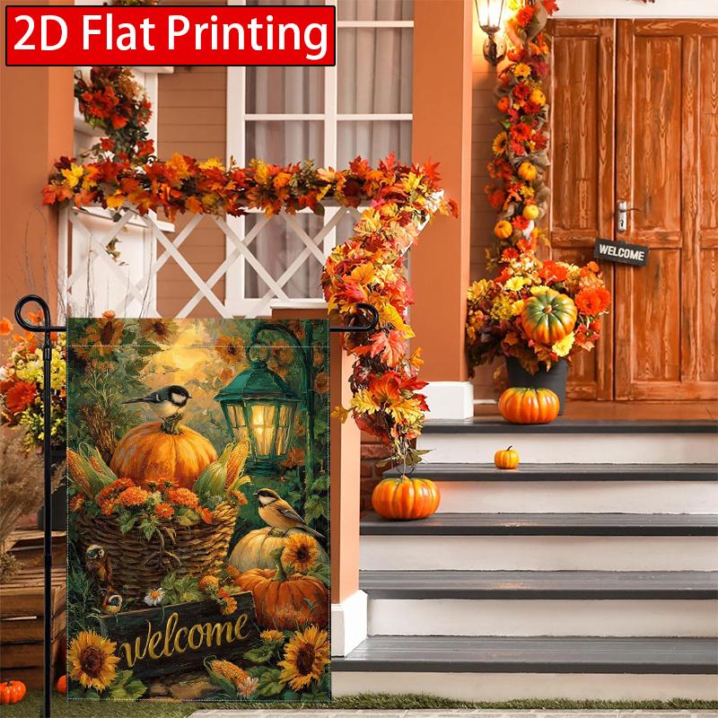 2D Flat, 2D Flat Autumn Thanksgiving Pumpkin Bird Garden Flag (2)_4 (1)- Outdoor Garden Flag Double-sided Home Decoration Courtyard Decoration Outdoor