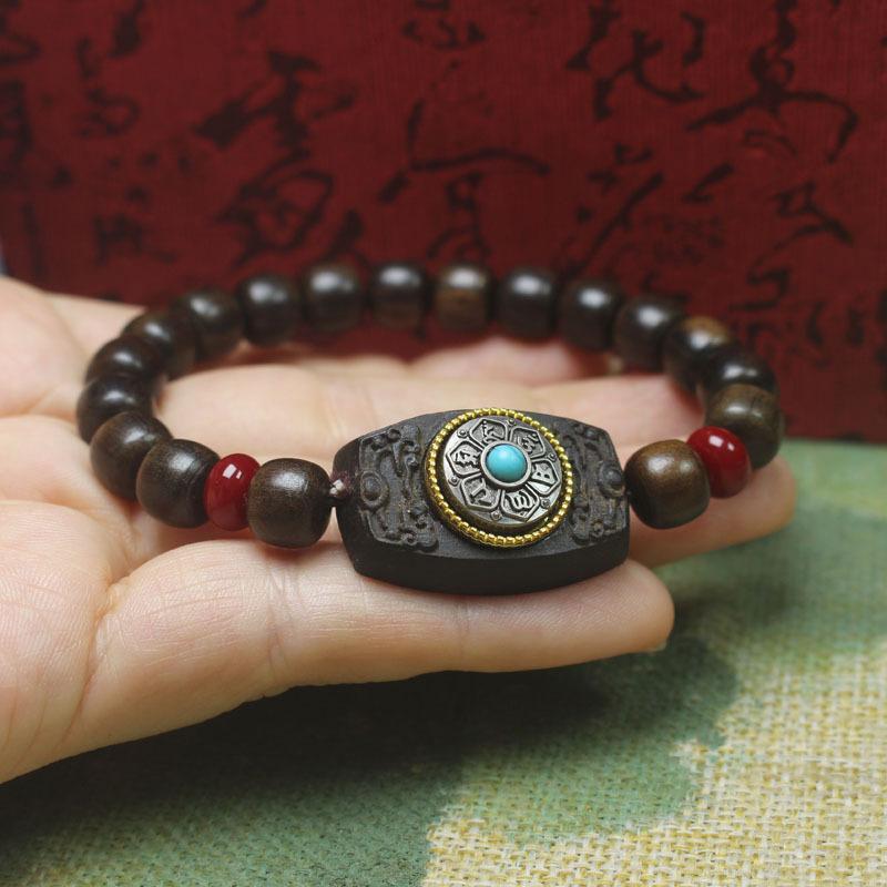 Chenguibao Agarwood Rotating Bracelet Carved Six Syllable Mantra