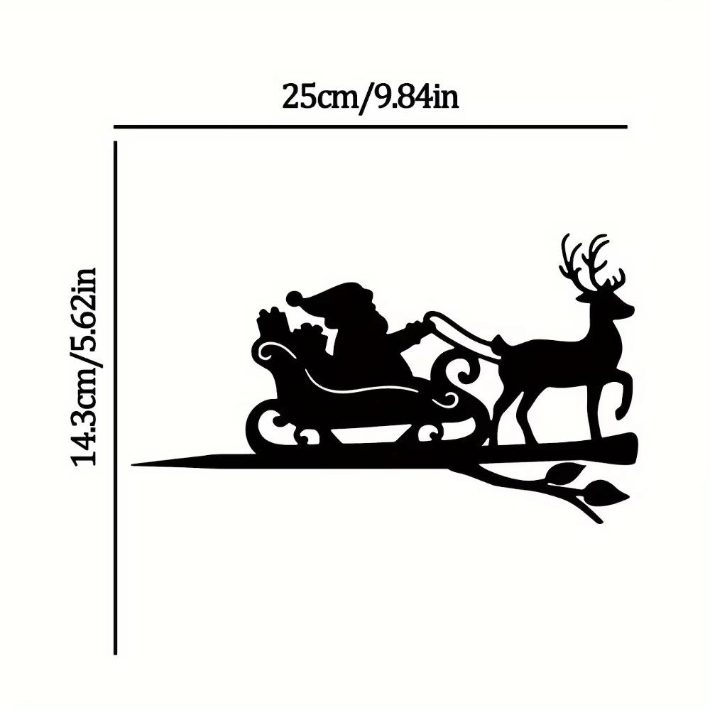 1 szt. Metalowa sztuka ścienna Renifer i Święty Mikołaj - Stalowa sylwetka na gałęzi, Idealna do dekoracji domu, ogrodu i na zewnątrz