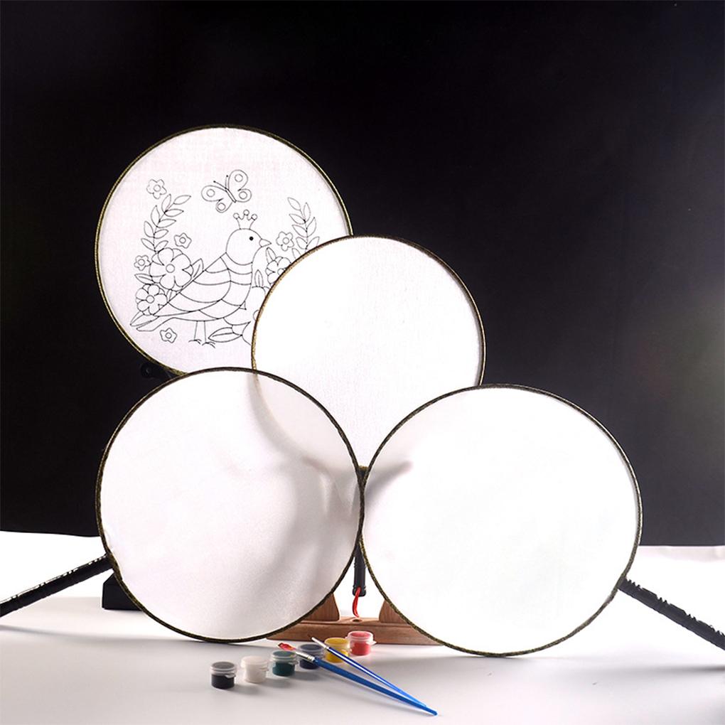 Silk-Cloth Fan 24cm Blank Tuan Fans DIY Fans Lightweight Portable Wood Hand Handle Handmade Round Fan for Birthday Party