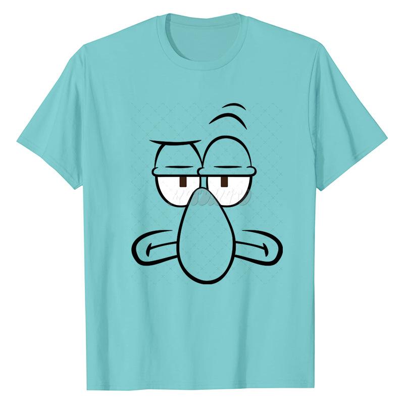 SpongeBob SquarePants Animation Printed Cotton T-shirt Men Women Casual Round Neck Top Short Sleeved T-shirt