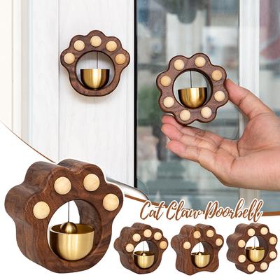 1pc Magnetic Cat Paw Brass Doorbell Reminder Wooden Wind Chimes Self-adhesive Shopkeepers Bell for Door Home Decorations