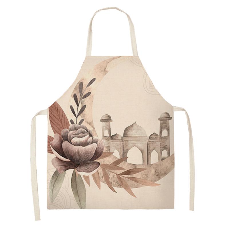 Cooking Baking Apron Eid Mubarak Mosque Printed Bib Muslim Ramadan Karim Kitchen Apron Women Star Crescent Moon Decoration