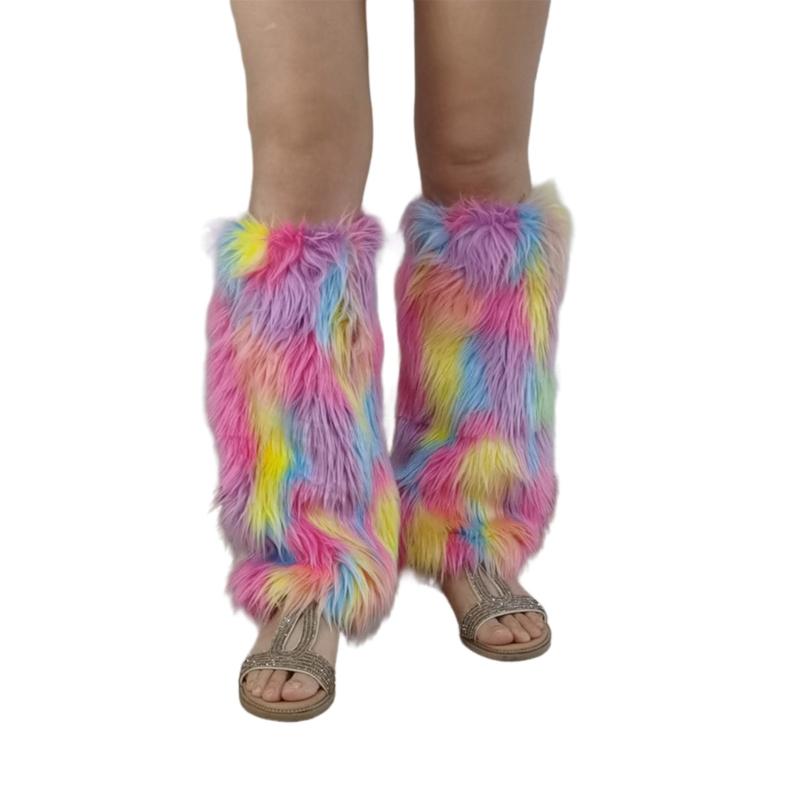 Damen Mädchen Japanisch Vintage Bunt Plüsch Beinstulpen Ästhetisch Punk Flauschig Verdickt Stiefelgamaschen Beinwärmer Lange Socken