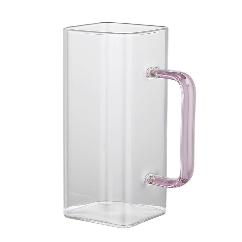 Shaangqi Square Glass Mug with Pink Handle