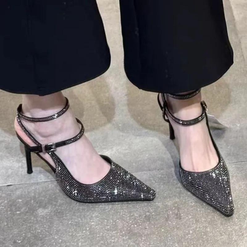 Bling Women Heeled Sandals Stilettos Slingback 2026 Fashion Summer Sexy Dress Luxury Pumps Party Sandalias