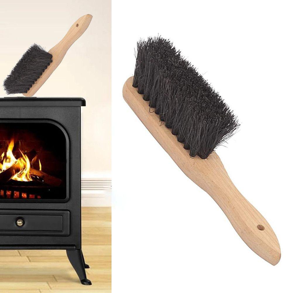Fireplace Brush Oblong Soft Bristle Wooden Handle Shape