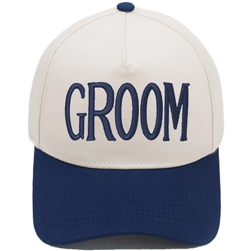 GROOM BRIDE Embroidered Color-Block PVC 5-Panel Trucker Hat European/American Men's/Women's Couple Wedding Party