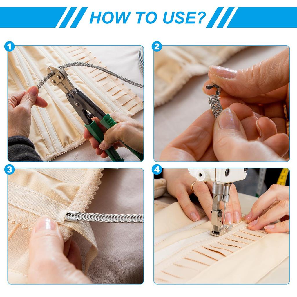 PATIKIL 304 Stainless Steel Corset Boning Spiral Steel Metal Boning with 32 Steel Boning Tips for Corset Making Feet Total (6mm Wide) (66 Length)