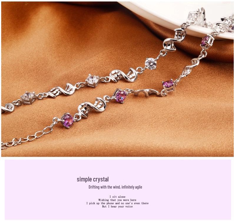 Weihua Temperament Women's Silver-Plated Amethyst Bracelet with Red Bean Charm