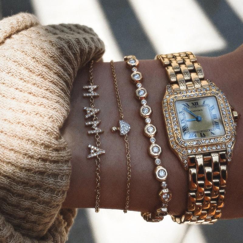 Women MAMA Bracelet Gold PVD Plated Zircon Letter Minimalist Adjustable Jewelry for Everyday Wear